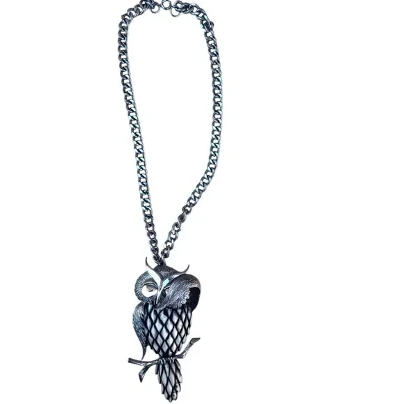 Signed Razza Large Owl Pendant Necklace With Articulating Branch Silver-Tone VTG - Picture 2 of 10